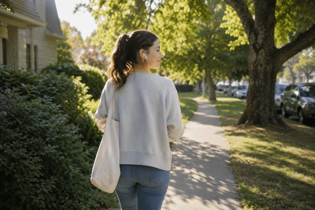 woman walking outdoors to reduce anxiety in New Lenox IL