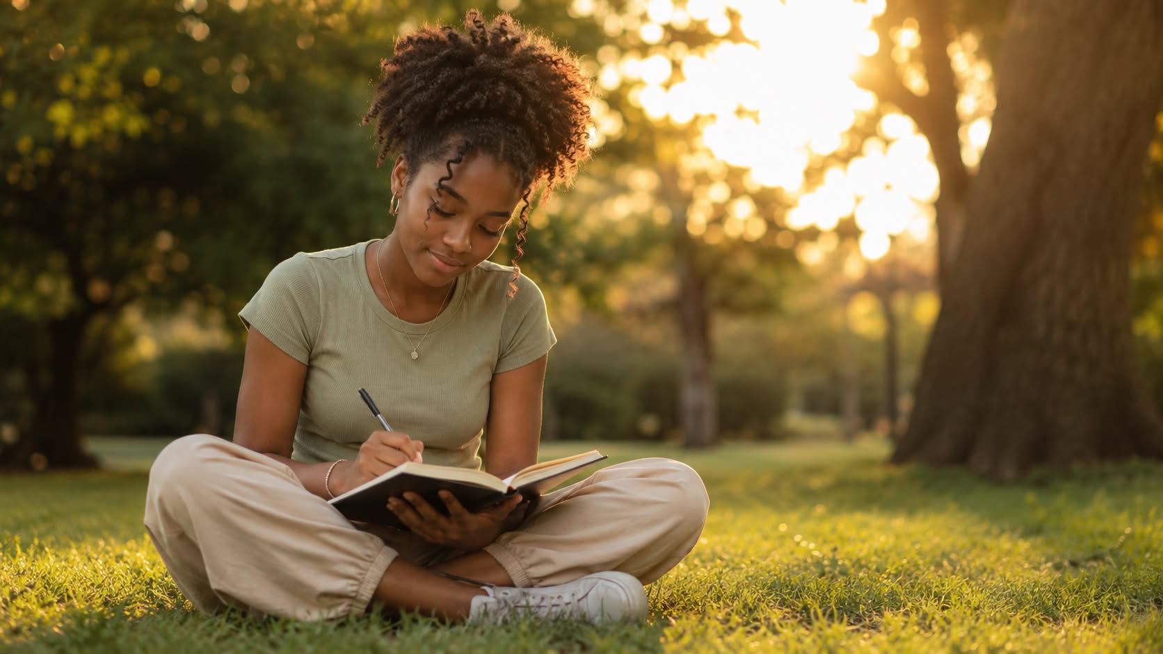 Teen sitting outside writing in journal, practicing coping skills for teens after receiving counseling at Davis-Smith Mental Health in New Lenox, IL