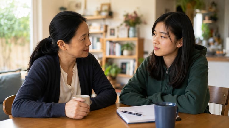 parent and teen having a calm conversation about how to get your teen to go to therapy