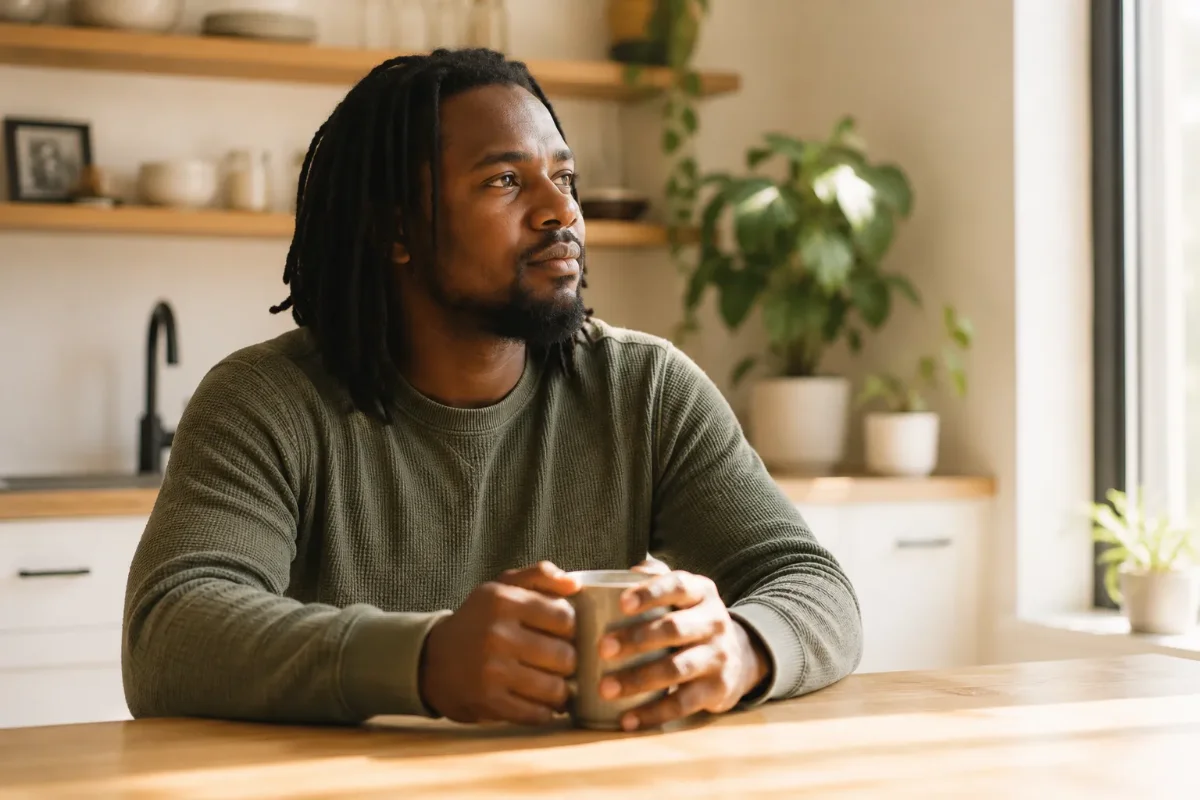 Man relaxing at his kitchen table, adult counseling in New Lenox, IL